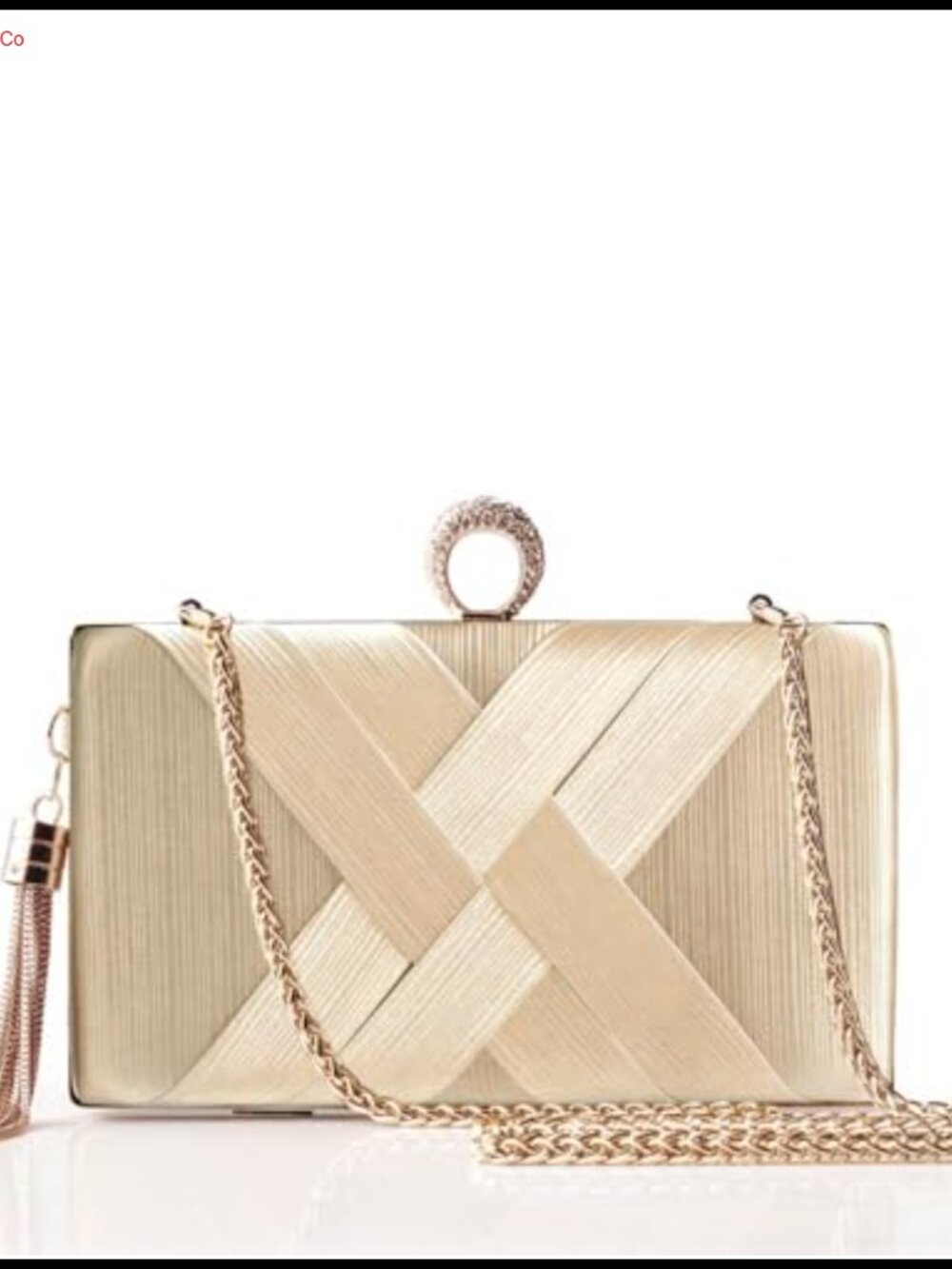 Rhinestone Satin Evening Clutch with Tassel Pendant and Chain Strap
